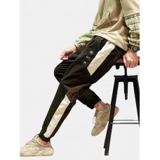 Mens Plain Corduroy Contrast Color Graphic Printed Harem Pants