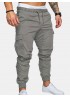 Mens Solid Elastic Waist Casual Multi-pocket Cargo Pants