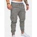 Mens Solid Elastic Waist Casual Multi-pocket Cargo Pants