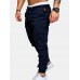 Mens Solid Elastic Waist Casual Multi-pocket Cargo Pants