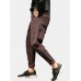 Mens Plain Corduroy Embroidery Button Zipper Straight Pants