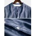 Mens Cotton Linen Vintage Solid Stand Collar Casual Henley Shirt