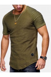 Mens Summer Breathable Solid Color Irregular Hem O-neck Short Sleeve Slim Casual T Shirt