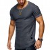 Mens Summer Breathable Solid Color Irregular Hem O-neck Short Sleeve Slim Casual T Shirt