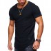 Mens Summer Breathable Solid Color Irregular Hem O-neck Short Sleeve Slim Casual T Shirt