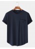 Men Cotton Plain Chest Pocket Home Casual Loose Short Sleeve T-Shirt