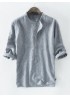 Mens Cotton Striped Printed Half Sleeve Loose Casual Henley Shirt