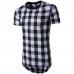 Mens Plaid Pattern Round Neck Short Sleeve T-shirt