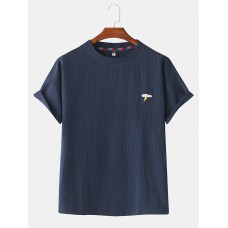 Mens Plain Cotton Solid Color Little Cloud Embroidery T-Shirts