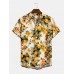 Mens Vacation Style Tropical Floral Printed Stand Collar Short Sleeve Henley Shirt