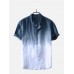 Mens Gradient Color Summer Short Sleeve Cotton Henry Collar Casual T shirt