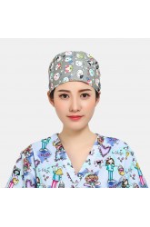 Cartoon Print Tie-back Surgical Caps Scrub Hat