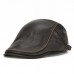 Mens Solid Genuine Cowhide Flat Caps Beret Hat Casual Windproof Warm Forward Caps Adjustable