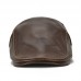 Mens Solid Genuine Cowhide Flat Caps Beret Hat Casual Windproof Warm Forward Caps Adjustable